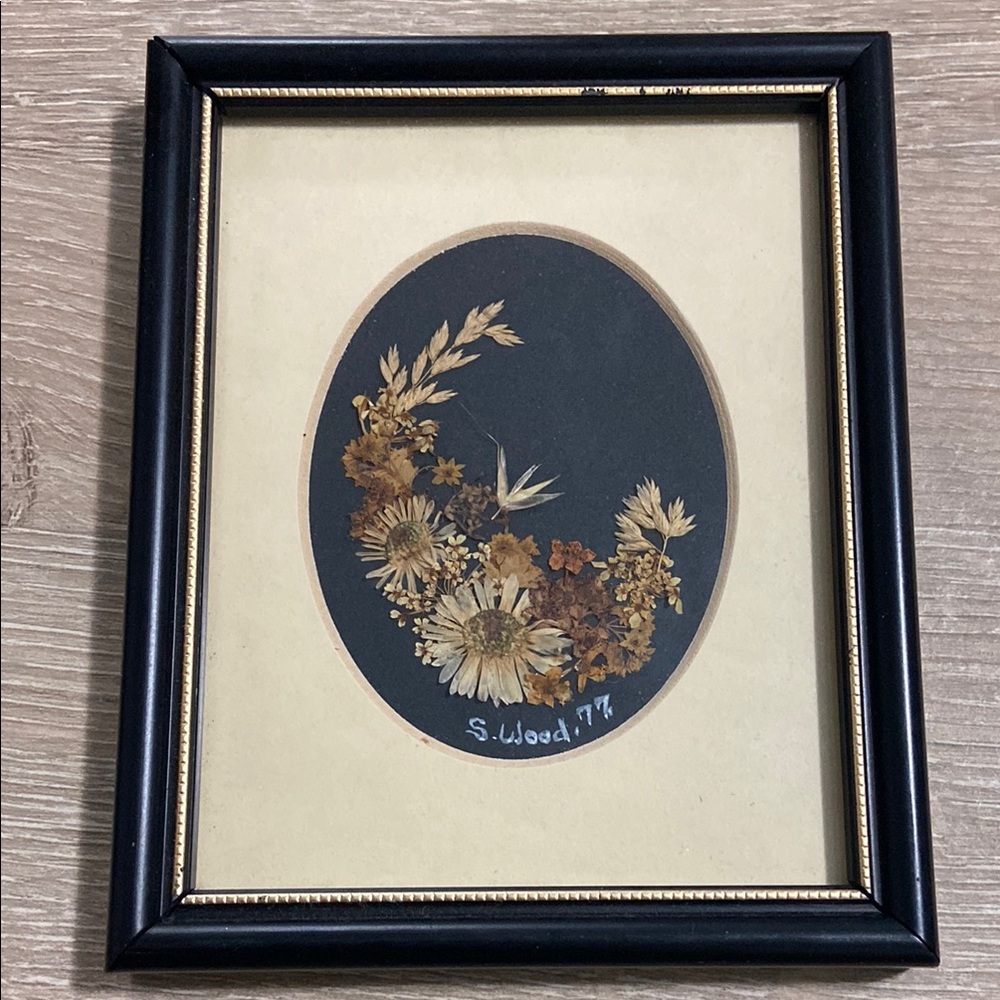 Vintage 1977 S. Wood Small Floral Art in Frame Philinda’s Cave Minehead Somerset